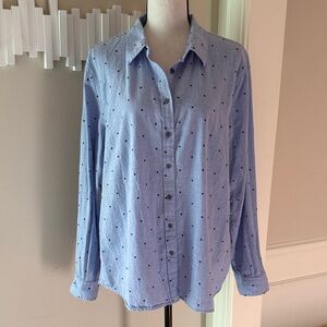Talbots Blue Star Print Button Down Shirt XL Cotton Long Sleeve Casual